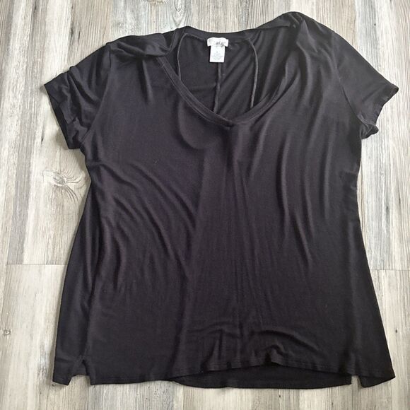 Vintage Wet Seal Y2K Black Tie T Shirt With Asymmetrical Bottom Size Large - Picture 3 of 6
